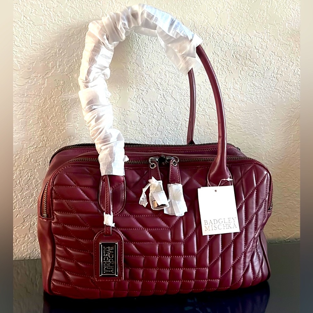 ** New**Badgley Mischka quilted leather wine handbag